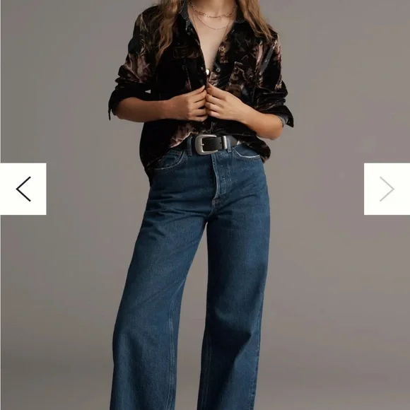 Pilcro by Anthropologie Velvet Button-Up Shirt - Black and Brown S - Picture 3 of 3